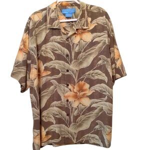 BAHAMA BAY Tropical Button Shirt Silk Green Island Beach Party SZ XL